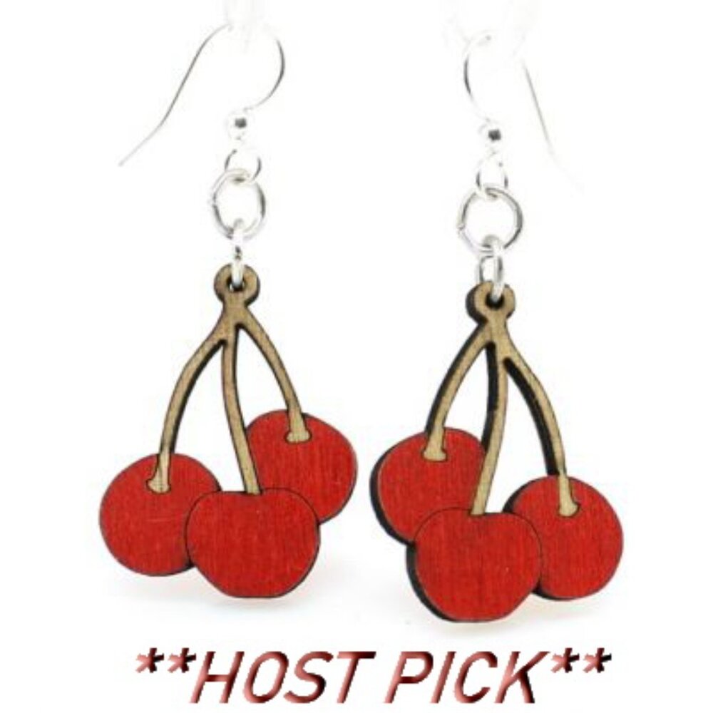 SALE!! Earrings, Wood Cherry Bunch
